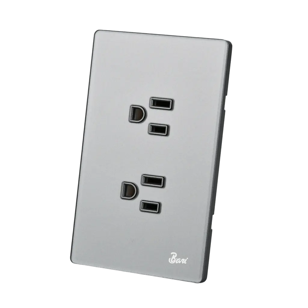 INTERRUPTOR DOBLE+TOMA CON TIERRA SERIE GRIGIO BARI