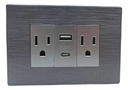 TOMA SENCILLA 2P+T, 2 USB 5V, ALUMINIO, GENEMAX