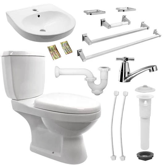SALA DE BAÑO COMPLETA C/LAVAMANOS LAV-002, SANITARIO IND-001 + GIFERIA Y CONEXIONES,  KIT-109 UNIQUE 