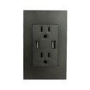 [KOB-E7236B] TOMA DOBLE CON TIERRA 15AMP + TOMA DOBLE USB TIPO C/A  3.0A - 15A/125V NEGRO,TANIA