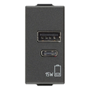 [60.16.09292.AC.CM] ALIMENTADOR USB 1M A+C 5V 2.4 A 12W CARBON MATE NEVE VIMAR)