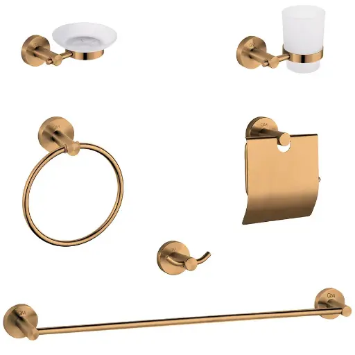 [79.16.DAM-3500] SET DE ACCESORIOS PARA BAÑO 6 PZS DORADO DAM-3500 METALES ALEADOS
