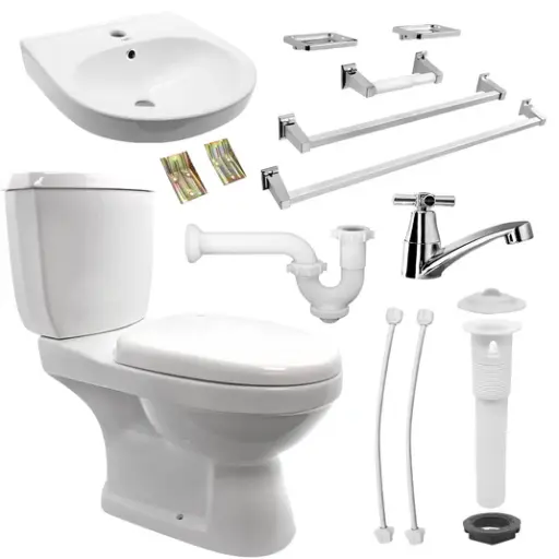 [79.24.KIT-109] SALA DE BAÑO COMPLETA C/LAVAMANOS LAV-002, SANITARIO IND-001 + GIFERIA Y CONEXIONES,  KIT-109 UNIQUE 